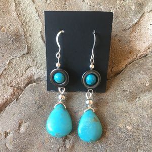 Sterling silver, hematite, and turquoise earrings